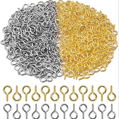 Lot de 200 mini épingles à œillet et crochet, vis pour bijoux, porte-clés, pendentifs, 4 x 8 mm