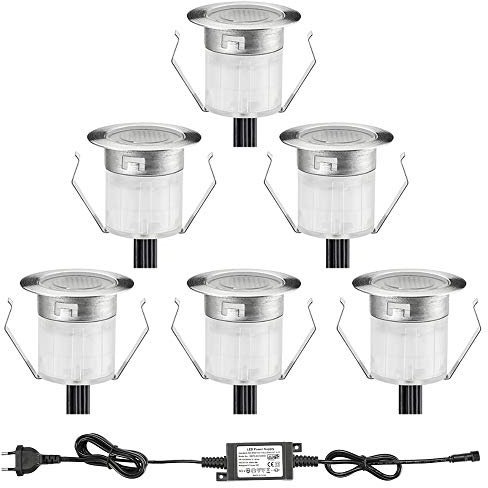 INDARUN 6er Set LED Bodeneinbauleuchten Aussen Warmweiß Ø30mm Terrasse Einbaustrahler IP67 Wasserdicht Boden Licht Led Terrassenbeleuchtung für Küche Garten Treppen