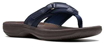 Clarks Women's Breeze Sea, Navy Synthetic/Brown Sole, 7