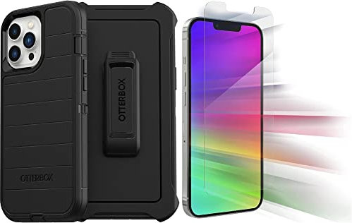 OtterBox iPhone 13 Pro Max (Only) Bundle: - Defender Series Case - with Screen Protector - Holster Clip Included - Microbial Defense Protection - Non-Retail Packaging (Black)
