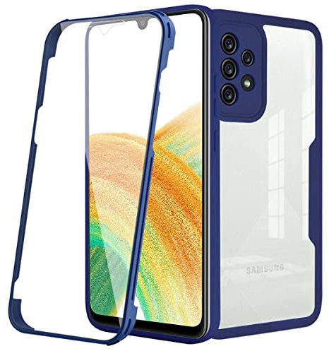 WBWONE Hülle für Samsung Galaxy A52 / A52 5G / A52S 5G mit Eingebaute Displayschutz, PC Transparente Back Cover, 360 Grad Stoßfest Schutzhülle TPU Robust Handyhülle. Blau