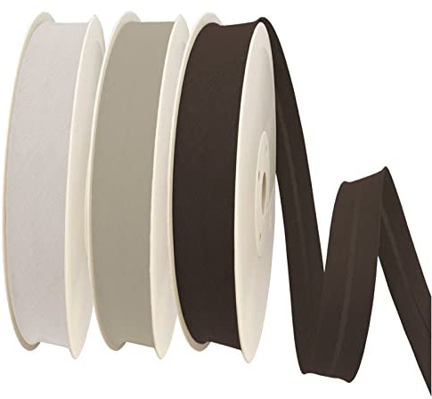 TEXTEX = 30 mm Breites Schrägband. 50% Baumwolle und 50% Polyester. Packung mit 3 Stück à 10 m - (Nicht-gerade Weiss/Beige/Braun)