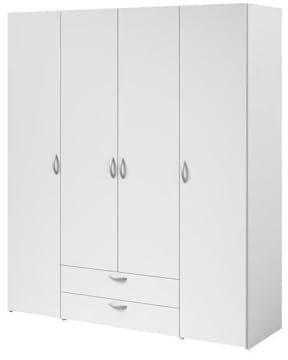 Parisot Armoire Varia - Décor Blanc - 4 Portes battantes + 2 tiroirs - L 160 x H 185 x P 51 cm