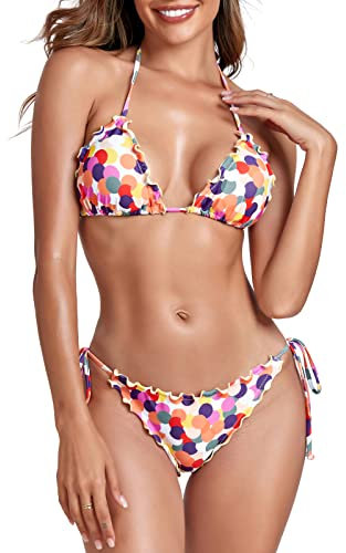 RELLECIGA Damen Wellenförmige Bikini Set, Bunt gepunktet, S