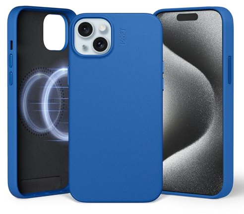 MOFT Magnetische Hülle für iPhone 15 Plus Kompatibel mit MagSafe, MOVAS Vegane Lederhülle, Weiches Berührungsgefühl, Farbbeständigkeit, Kratz- & Schmutzabweisend, Leicht zu Reinigen, Sapphire