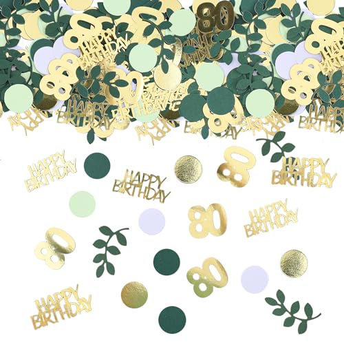 GoldRock Konfetti 80. Geburtstag Deko Grün, 200 Stück Tischdeko für Frauen Männer, Streudeko Gold, Confetti, 80 Jahre Dekoration