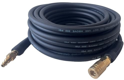 Air Hose 1/4 x 25ft Heavy Duty Lightweight Kink Resistant Hybrid Air Compressor Hose with 1/4 Solid Brass Connectors Bend Limiter 300PSI (25ft, Black)
