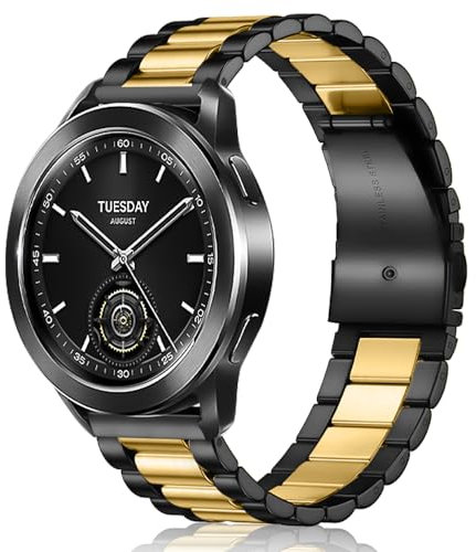 SeNool 22mm Armband für Xiaomi Watch S4/S3/Watch 2 Pro, Doppelte Faltschließe Edelstah Metall Ersatzarmband Uhrenarmband Armbänder - Schwarz/Gold