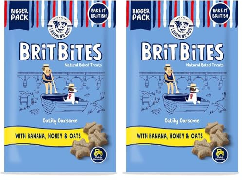 Laughing Dog - Brit Bites - Wheat Free Naturally Oven Baked Treats with Banana Honey & Oats - 175g (Pack of 2)