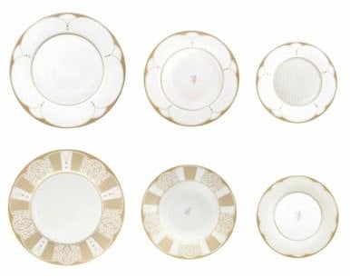 Servizio Piatti 18pz Bianco e Oro Golden Eye In Porcellana