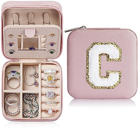 TINGN Reise Schmuck Organizer Damen | Schmuckkästchen Damen | Halskette, Ohrringe, Ring Organizer | Reise Geschenk Frauen Rosa