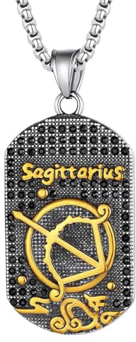 JewelryWe Sternzeichen Kette Herren Erkennungsmarke: Edelstahl 12 Sternbilder Tierkreis Horoskop Dog Tag Hundemarke Anhänger mit Gravur Konstellation Halskette für Männer Gold Silber