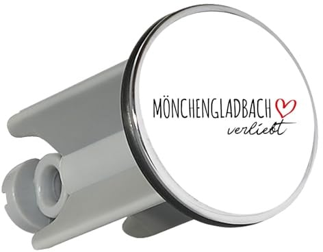Huuraa Waschbeckenstöpsel Mönchengladbach verliebt Geschenk | Universal Stopfen 4cm höhenverstellbar Abflussstopfen Geschenkidee Stöpsel mit Motiv für das Waschbecken