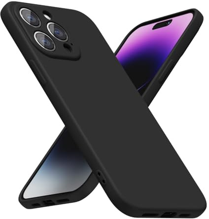 LoeoeL for iPhone 14 Pro Max Phone Case Silicone, Minimalist Ultra Thin Slim Soft Rubber Gel Solid Color Matte TPU Cute Case for Women Men, Girly Plain Aesthetic Design & Camera Cover, Black