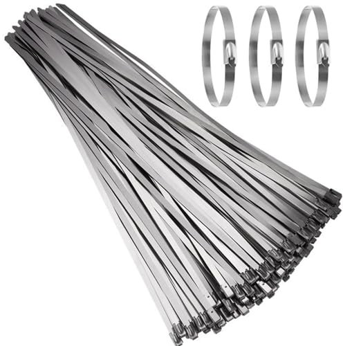 LCOUACEO Fascette Metalliche 500 x 4,6mm, 100 Pezzi Fascette in Acciaio Inox Autobloccanti, Fascette Inox Adatto per Avvolgimenti di Scarico, Fasci di Cavi, Manutenzione del Giardino e Tende da Sole