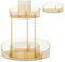 SONGMICS Makeup Organiser Rotating, Extra Top Tray Included, 2-Tier Round Skincare Organiser, Customisable, Large Capacity, Versatile for Vanity Bedroom Kitchen, Champagne Gold JKA027A01
