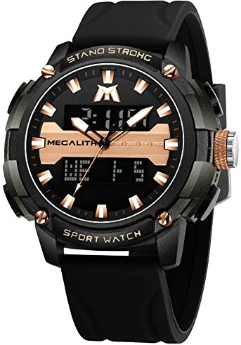 MEGALITH Herren Uhr Digital Armbanduhr: Schwarz Multifunktions Sportlich Digitaluhr LED - Analog Quarz Uhr fur Männer