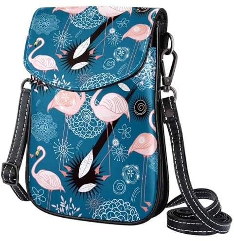 GIOKQB Damen Klein Umhängetasche Verliebter Flamingo Schultertasche Handytasche Zum Umhängen Mini Crossbody Tasche