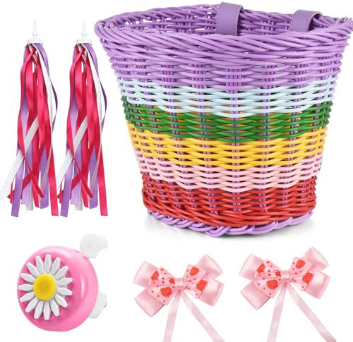 Lixada Kinderfahrradkorb für Mädchen, Zubehör für die Vorderseite des Fahrrads mit Lenkerbändern, Fahrrad im Alter von 3–13 Jahren, DIY-Dekorationszubehör-Set, Rollerkorb