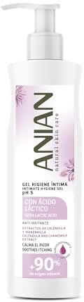 ANIAN - Gel Higiene Íntima Mujer, 250 ml, con Extracto de Caléndula y Manzanilla, Formulado con pH 5, Limpia y Respeta la Zona Íntima, Anti-irritante y Calmante del Picor, +90% Ingredientes Naturales