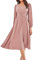 GRACE KARIN Spring Autumn Long Sleeves Flowy A Line Dress Wedding Guest Party Cocktail Chiffon Dress Midi Length Dress Gray Pink M