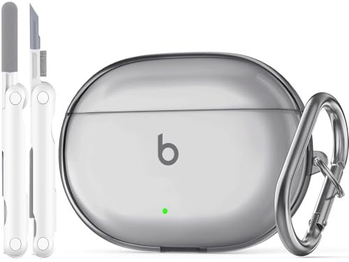 FAFALITHIC Custodia Trasparente Compatibile con Beats Studio Buds Cover/New Beats Studio Buds Plus Case con Moschettone e Kit Detergente (Trasparente Nero)
