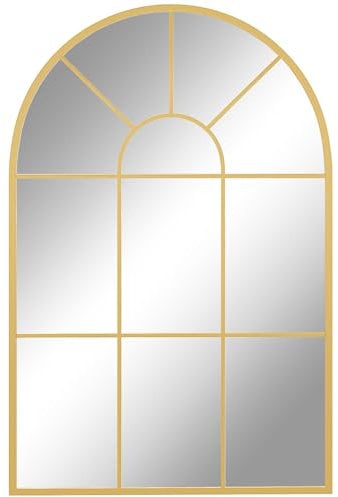 HOMCOM Wandspiegel 91 x 60 cm Fenster Spiegel mit Metallrahmen Dekorativer Hängespiegel Flurspiegel für Schlafzimmer Wohnzimmmer Gold