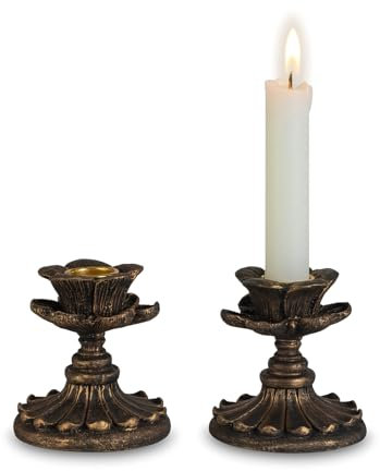 Inweder Kerzenständer Vintage Kerzenhalter Stabkerze: 2er Harz-Kerzenständer Antike Bronze Kerzenhalter für Stabkerzen Floral Form Dekorative Stabkerzenhalter für Weihnachten Hochzeit Kamin Heimdeko