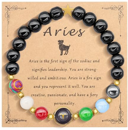 HMOOY Sternzeichen Naturstein-Armband für Männer Frauen, 12 Konstellation echte 8mm große Natursteinperlen und Kristall Himmels Astrologie Schmuck Aufmunternde Motivationsgeschenke