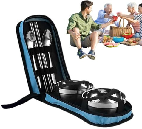 Ensemble de vaisselle de pique-nique en acier inoxydable avec bol, cuillère et baguettes pour les aventures en plein air