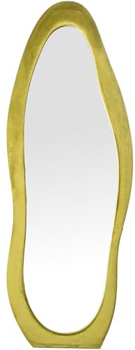 DRW Miroir sur Pied Moderne de Forme ondulée en Bois et Velours Vert 60 x 3,5 x 160 cm