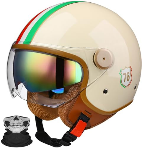 Casque De Moto Ouvert Demi-Casque Avec Pare-Soleil Style Rétro Vintage Vespa Casque De Moto Pour Jeunes Hommes Femmes Approuvé DOT/ECE 3