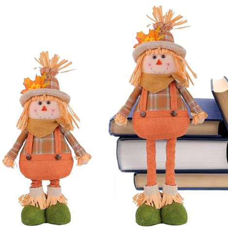 TQEBWUS Figura de espantapájaros,Muñeca de espantapájaros | Linda Escultura de niña espantapájaros rellena | Muñeca de gnomo con Sombrero de Paja para decoración de Cosecha de otoño con Patas