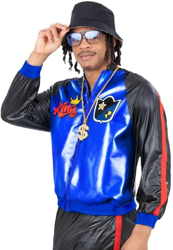 Smiffys 80s Jam Master Jacket with Retro Badge Prints, 1980's Fancy Dress, 1980s Dress Up Costumes, Medium