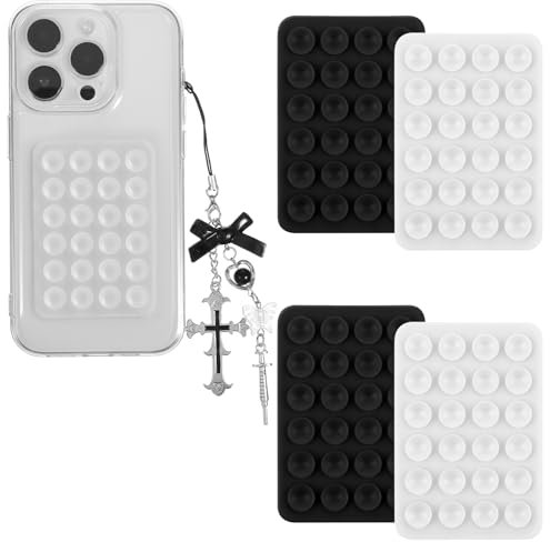 Gjinxi 4Pcs Silicone Suction Mounts, Non-Slip Suction Cup Mounts with Phone Lanyards, Mobile Fidget Mirror Holders for Selfies and Tiktok Videos, Compatible with Phone Cases