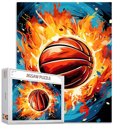 Graffitic Puzzle für Erwachsene, Feuer-Basketball-Malerei, Puzzle, Extremsport, 1000 Teile, Kugel-in-Flamme, Wanddekoration, DIY, Basteln, magisches Puzzle, Kunst, Männerhöhle, Dekoration, Geschenk,