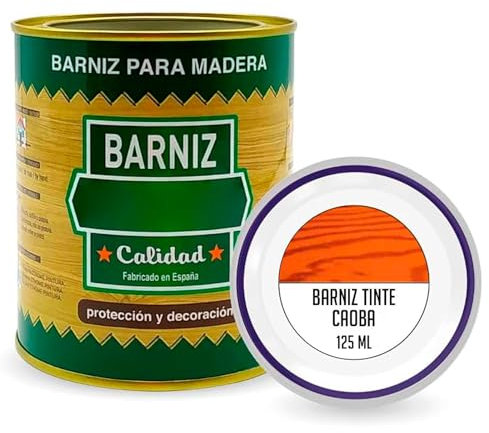 Tradineur - Bote de Barniz Brillo para Madera - Fabricado en España - Ideal para todo tipo de Maderas, vigas, cerchas, marcos, etc. - Capacidad de 125 ML - Caoba