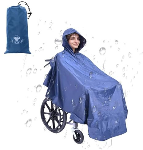 Fonakei Rollstuhl Regenponcho, Rollstuhlabdeckungen wasserdicht mit reflektierenden Streifen (Navy Blue)