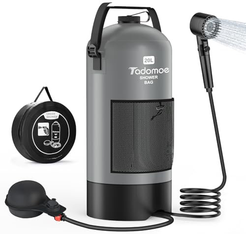 Tadomoe 20L Ducha Camper Portatil con Bomba de Aire de Pie, Bolsa Ducha Camping con Boquilla Práctica para Camping, Senderismo y Playa