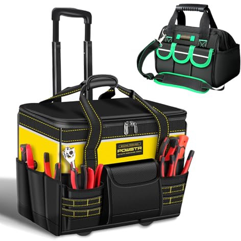 21 Rolling Tool Bag with Wheels,Waterproof Tool Bag on wheels Set with Telescoping Handle,Multi-use Tool Bags Organizer for Construction, Electrician,Yellow/Black(2pcs)