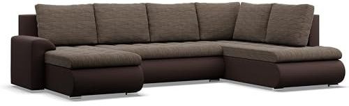 Mebligo - Ecksofa mit Schlaffunktion und 3 Bettkasten FORESTA 300x89x200 (BxHxT) Braun + Braun - Ottomane Rechts Eckcouch, Couch U Form, Sofa Wohnzimmer, Sofas & Couches, Eckschlafsofa