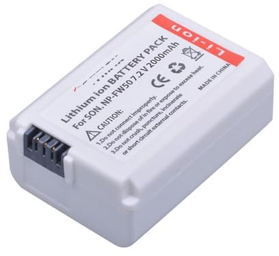 Batterie Au Lithium 2000mAh NP-FW50 Batterie NPFW50, Compatible avec Sony A6500 A6400 A6300 A6000 A5000 NEX-3 A7R A7R II A7II NEX-3 NEX-5 ZV-E10L(1 Battery)