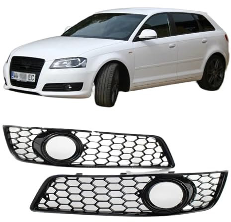 UTSKWD Paraurti anteriore nero griglia a nido d'ape fendinebbia copertura cornice, compatibile con Audi A3 8P 2008-2012 8P0807682D 8P0807681D