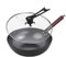 AIJUSSS Wok de acero al carbono con tapa de vidrio/madera Wok de acero inoxidable de 13 pulgadas Sartenes for saltear for estufas de gas de inducción(Pot with glass lid)