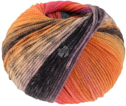 LANA GROSSA Farfalla | Leichtes Kettengarn aus weicher Merinowolle mit effektvollem Streifenmuster | Handstrickgarn aus 94% Schurwolle & 6% Polyamid| 50g Wolle zum Stricken & Häkeln | 250m Garn FB 2