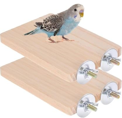 XRVRILE 2 Plateformes Bois Naturel pour Oiseaux 13×9 CM, Perchoirs Rectangulaires Accessoires Cage à Oiseaux, Perchoir en Bois pour Perruche Canari Calopsitte Perroquet Hamster Cochons d’Inde