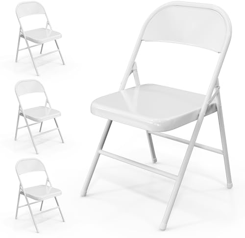 Bonnlo Klappstühle 4er Set, Gartenstühle Wetterbeständig aus Eisen, Platzsparend Stapelbar, bis 158 kg, Klappstuhl Metall für Balkon, Büro, Veranstaltungen & Party, Weiß