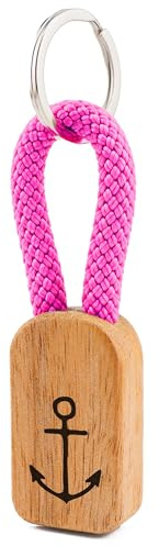 GIPFELWELLE Holz Schlüssel Anhänger Kette Ring Paracord mit Gravur, Segeltau handgemacht, Damen Herren