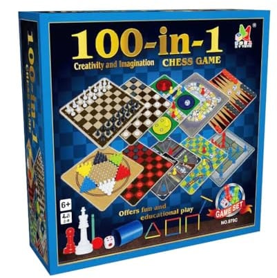 Happium – Coffret de 100 Jeux Classiques | Collection de Jeux de société familiaux Classiques | Le Coffret Comprend Le Ludo, Les échecs, Les Dames et des Cartes à Jouer.