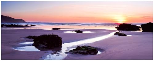 Wallario Memoboard aus Glas mit Motiv, Magnet-Tafel in 32 x 80 cm in Premium Qualität Sonnenuntergang am einsamen Strand